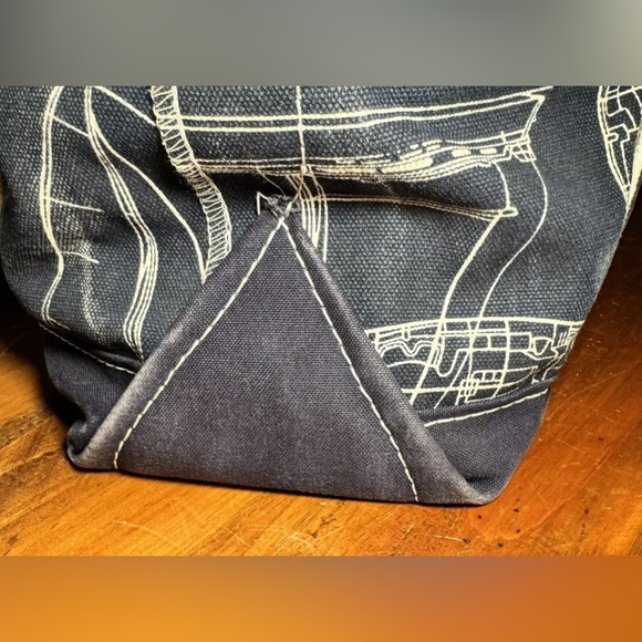 1990s L.L. Bean Boat and Tote Shoulder Bag Rare Nautical Sailboat Print Zip Top - Picture 10 of 15